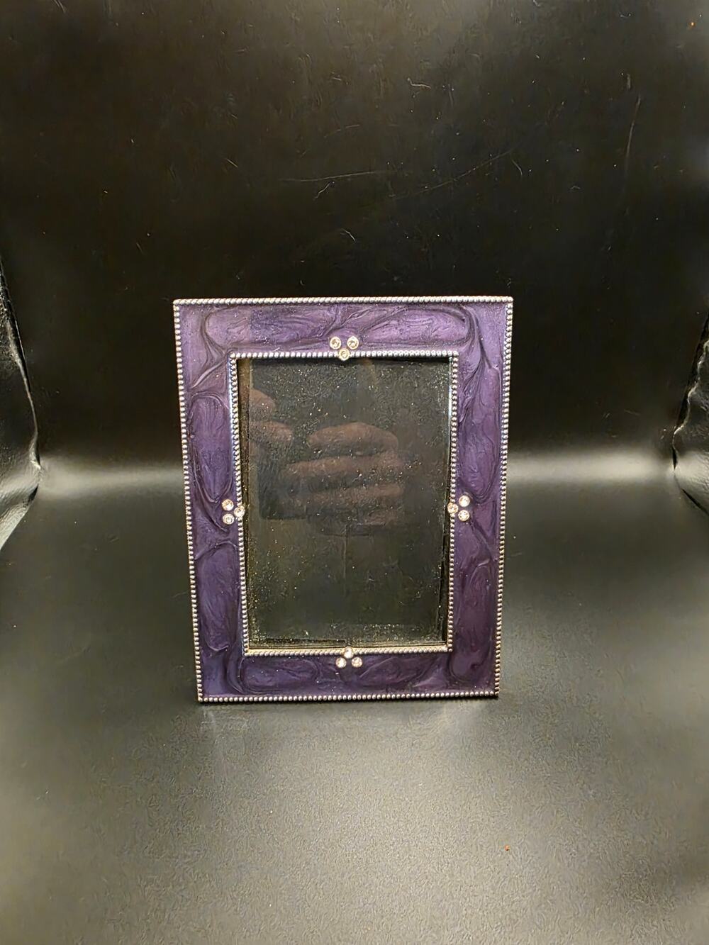 Purple Enamel Rhinestone Picture Frame 4x5 Tabletop Desk Decor Jeweled Beaded